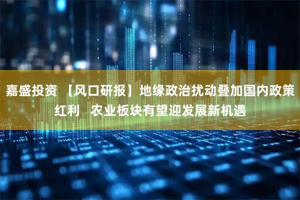 嘉盛投资 【风口研报】地缘政治扰动叠加国内政策红利   农业板块有望迎发展新机遇